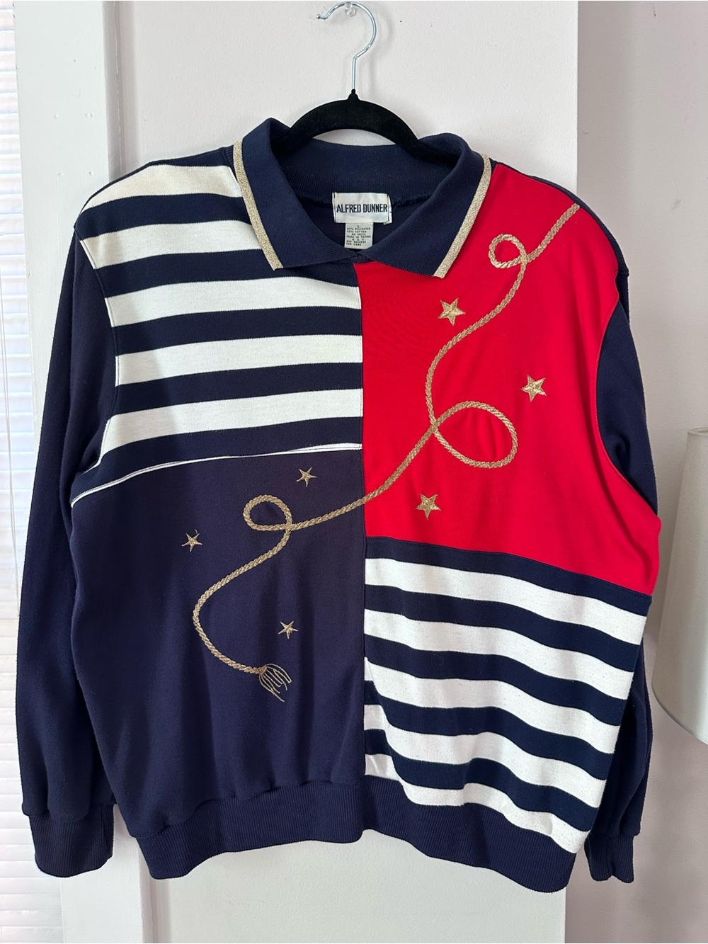 Vintage Alfred Dunner Color Block Nautical Sailor Collar Sweatshirt Sz L